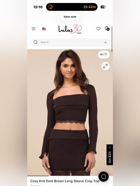Lulu's Dark Brown Ribbed Lace-Trim Square Neck Crop Top
